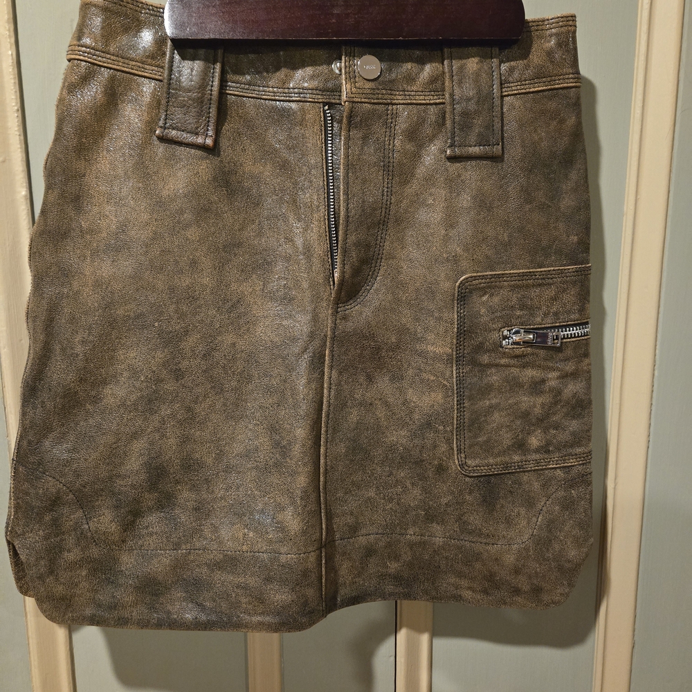 GANNI, NWOT, Brown Goat Leather Mini Skirt